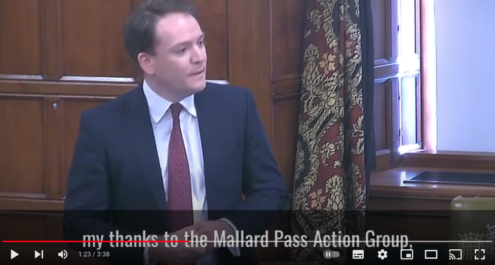 Gareth Davies MP speaks about Mallard Pass at a debate on large solar farms